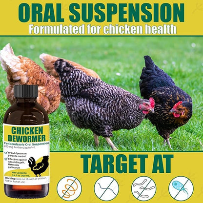 Dewormer for Chickens, Poultry, Fenbendazole for Chicken Dewormers, Tapeworms, Roundworms & Hookworms, with Measuring Syringe, 100ml