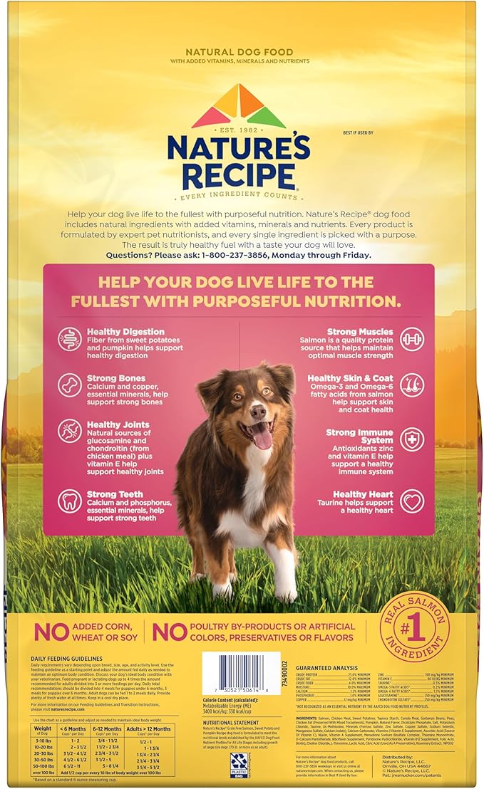 Nature's Recipe Grain Free Salmon, Sweet Potato & Pumpkin Recipe Dry Dog Food, 24 lb. Bag