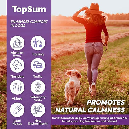 TopSum Calming Diffuser for Dog: Dog Pheromones Calming Diffuser Plug for Stress, Barking, Chewing, Pee Accidents & Separation Behaviors (Purple– 3 Diffusers + 3 Refills)