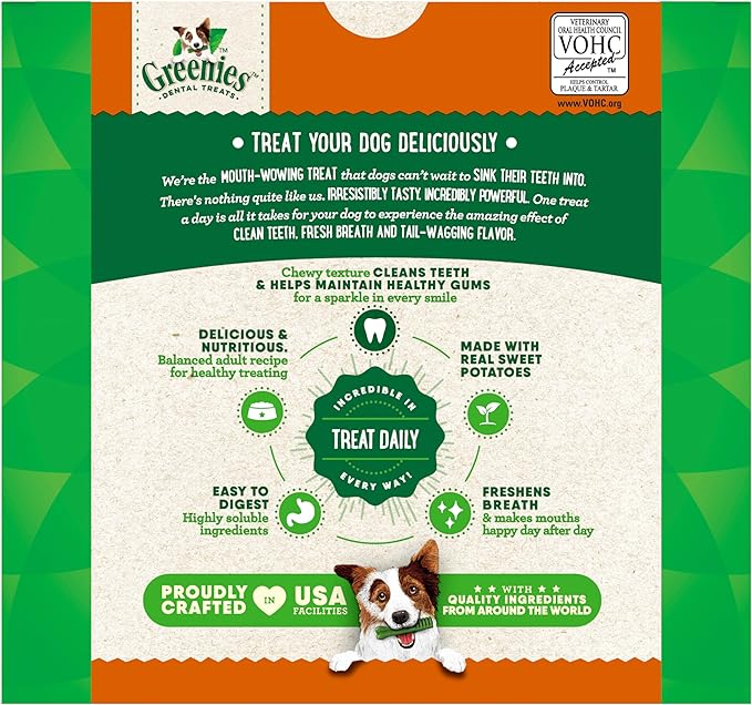 Greenies Dog Treats,Veterinarian-Recommended Natural Dental Dog Treats,Large Size,Sweet Potato Flavor,36 oz,24 Count (Pack of 2)