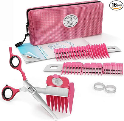 SCAREDY CUT Silent Pet Grooming Kit for Dog, Cat and All Pet Grooming - A Quiet Alternative to Electric Clippers for Sensitive Pets (Left-Handed Pink)