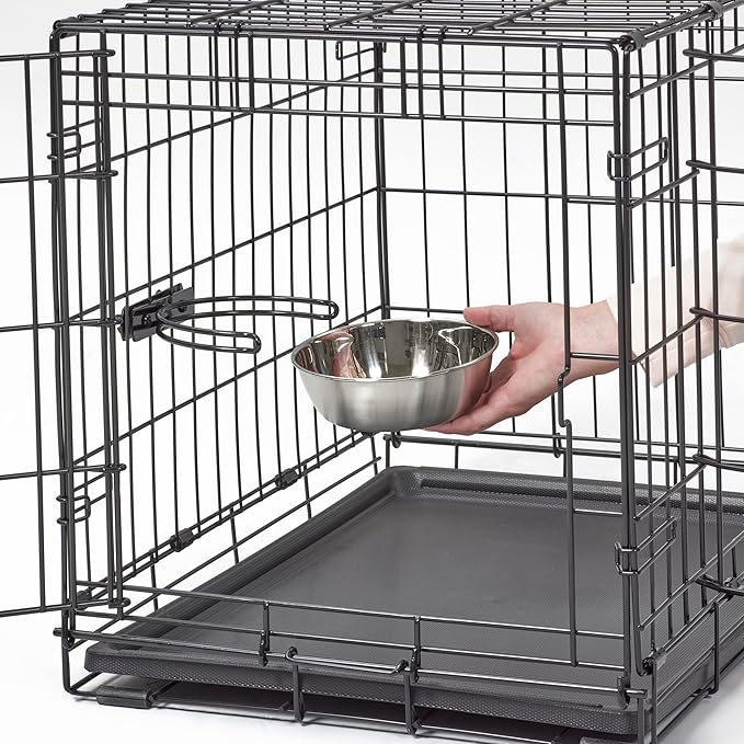 MidWest Homes for Pets Double Door iCrate Starter Kit, 30-inch Dog Crate Bundle for Medium Breeds, Includes Cage, Pet Bed, 2 Bowls and Privacy Cover