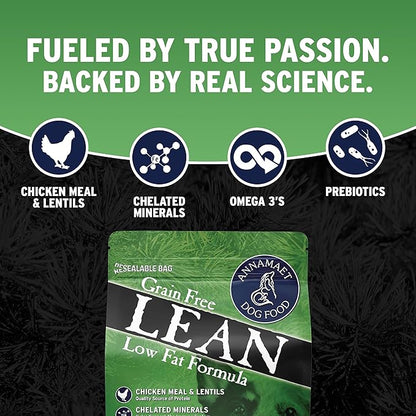 Annamaet Grain-Free Lean Reduced Fat Formula Dry Dog Food, (Chicken & Duck), 12-lb Bag