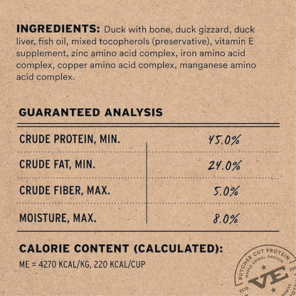 Vital Essentials Freeze Dried Dog Food, Raw Duck Crunchy Mini Nibs | Complete Meal or Topper | 96% Duck, Organs & Bone | Limited Ingredient, High Protein, Grain Free Dry Dog Food | 25 oz Bag