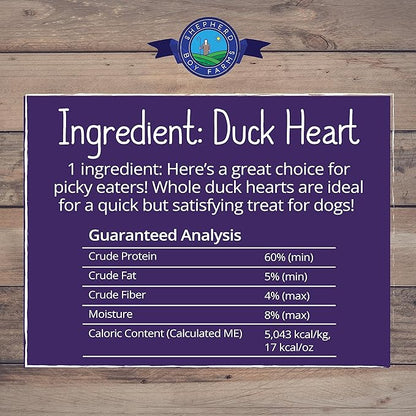Shepherd Boy Farms Freeze Dried Dog and Cat Treats, Duck Heart, All Natural Single Ingredient Freeze-Dried Dog Treat & Snacks, Made in USA, High Protein, Essential Nutrition of Raw Food, 8oz