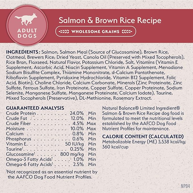 Natural Balance Limited Ingredient Adult Dry Dog Food with Healthy Grains, Salmon & Brown Rice Recipe, 4 Pound (Pack of 1)