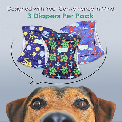 wegreeco Washable Dog Diapers - Washable Male Dog Belly Wrap - Pack of 3 (Turtle, X-Small)