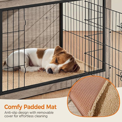 Yaheetech 38'' Dog Crate Furniture with Cushion Wooden Dog Crate with Double Doors/Adjustable Feet Side End Table for Medium/Large Dogs, 37.80" L x 25.59" W x 26.57" H