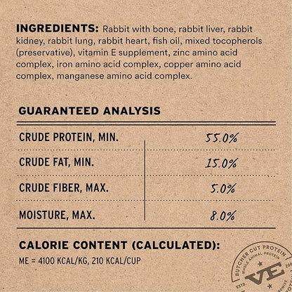 Vital Essentials Freeze Dried Dog Food, Raw Rabbit Crunchy Mini Nibs | Complete Meal or Topper | 96% Rabbit, Organs & Bone | Limited Ingredient, High Protein, Grain Free Dry Dog Food | 25 oz Bag