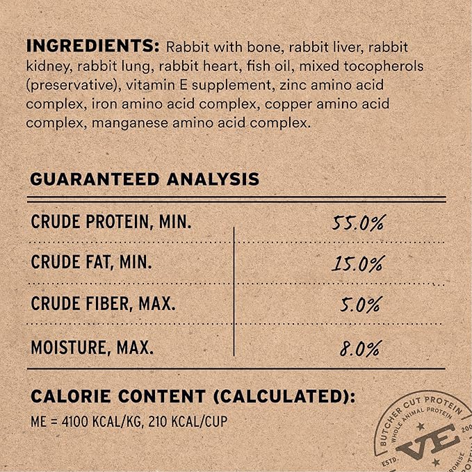 Vital Essentials Freeze Dried Dog Food, Raw Rabbit Crunchy Mini Nibs | Complete Meal or Topper | 96% Rabbit, Organs & Bone | Limited Ingredient, High Protein, Grain Free Dry Dog Food | 5.5 oz Bag