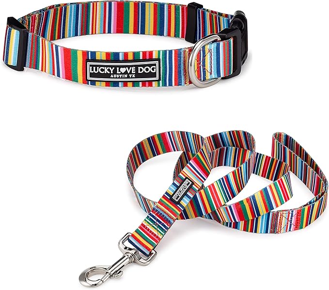 Lucky Love Dog - Easy Click Buckle Dog Collar with Leash Set Combo, Durable & Comfortable for Male & Female Dogs, Pet Collar for Large Dogs, Secure Fit - Hippie Combo, Large