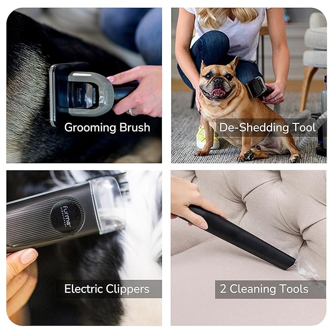 FURME Ultra Pet Grooming Vacuum Kit - Cat & Dog Grooming Kit for Easy Pet Care at Home, Quiet & Safe Dog Hair Remover Machine with Brush, Clipper, Shedding & Cleaner Tools & 4.5L Canister