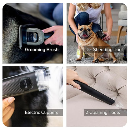 FURME Ultra Pet Grooming Vacuum Kit - Cat & Dog Grooming Kit for Easy Pet Care at Home, Quiet & Safe Dog Hair Remover Machine with Brush, Clipper, Shedding & Cleaner Tools & 4.5L Canister