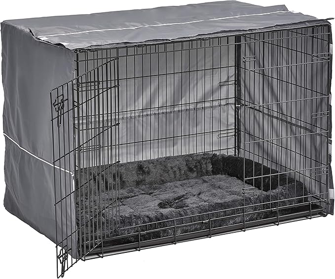 MidWest Homes for Pets Double Door 42-inch Dog Crate Kit, Bundle Includes a Two-Door Cage, Matching Gray Bed and Crate Cover, For Large Sized Breeds
