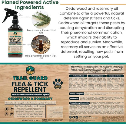 Trail Guard Natural Extra Strength Insect, Flea and Tick Spray for Dogs, Cats, People & Home (16oz (Pack of 2), Cedarwood & Rosemary)