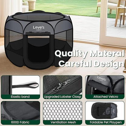 Love's cabin Pet Puppy Dog Playpen, Small Dog Tent Crates Cage Indoor/Outdoor, Portable Playpen for Cat, Foldable Pop Up Dog Kennel Playpen with Carring Case, Removable Zipper Top, Dark Grey