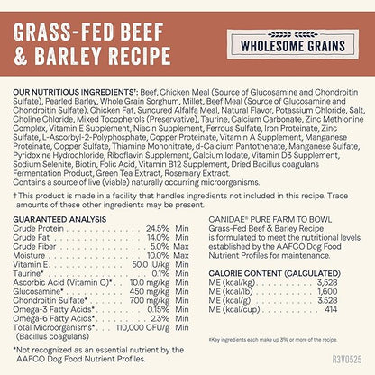 Canidae Pure Farm to Bowl Grass-Fed Beef & Barley Dry Dog Food, Adult, 4lb
