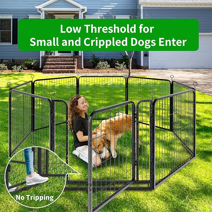 Kfvigoho Dog Playpen Outdoor Extra Wide 16 Piece Panels Heavy Duty Dog Fence 24" Height Anti-Rust with Doors Portable for RV Camping Yard, Total 29FT, 68 Sq.ft, Snowy Black