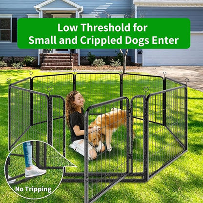 Kfvigoho Dog Playpen Outdoor Extra Wide 8 Piece Panels Heavy Duty Dog Fence 32" Height Anti-Rust with Doors Portable for RV Camping Yard, Total 21FT, 35 Sq.ft, Snowy Black