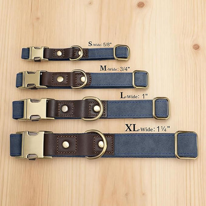 Didog Soft PU Leather Dog Collar for Large Dogs,Classic Adjustable Wide Dog Collars with Quick Release Metal Buckle,Easy Clean and Comfortable with Nylon Lining,Blue,XL Neck 20-27", Width 1¼"