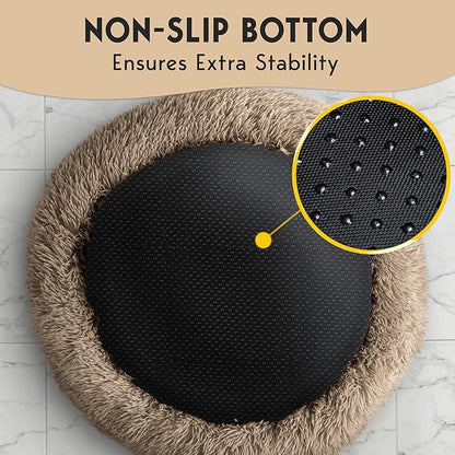 PetJett XL Dog Beds for Large Sized Dog - 45'' Extra Large Dog Bed, Anti-Slip & Washable Super Soft Round Donut Bed, Fluffy Faux Fur Anti-Anxiety Premium Comfort Pet Bed, Fits Dogs up to 120 lbs