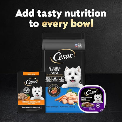 Cesar Filets in Gravy Wet Dog Food Rotisserie Chicken Flavor, Filet Mignon Flavor, and Wood-Grilled Chicken Variety Pack, Wet Food for Dogs, 1.76 oz. Mini-Pouches, 40 Count
