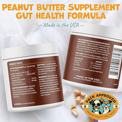 Pack Approved Dog Peanut Butter - with Prebiotic and Probiotic for Dogs to Boost Gut Health - Supports Digestive Support and Immune Support - Peanut Butter Treats - Gut Health (8.46oz)