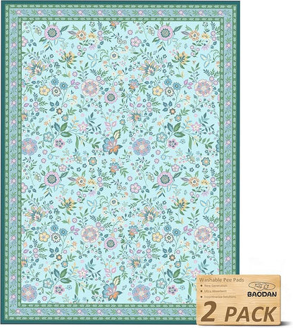 Washable Pee Pads for Dogs, 2 Pack Super Absorbent Reusable Puppy Pads with Colorful Flowers Patterns for Potty Training, Floor, Couch, Bed, and Crate,18"x 24"