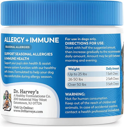 Dr. Harvey's Dog Allergy & Anti-Itch Relief Soft Chew Supplement Bites for Dogs, Daily Immune & Digestive Health Support with Functional Mushrooms, Super Herbs, Probiotics, Salmon Flavor (90 Chews)