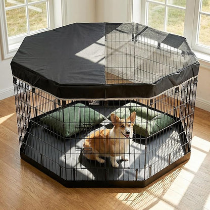 PJYuCien Dog Playpen with Top Cover and Bottom Pad - Metal Foldable Exercise Pen, 8 Panels 36" H x 24" W Indoor Outdoor Pet Fence Puppy Crate Kennel, Black