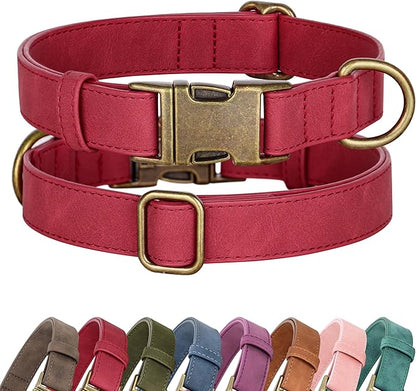 Didog Soft PU Leather Dog Collar, Stylish Quick Released Dog Collars for Large Dogs, Easy Clean Adjustable Pet Collar for Daily Walking, Red, XL Fit 20-26" Neck