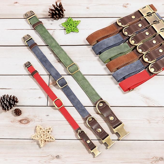 Didog Soft PU Leather Dog Collars for Small Dogs,Classic Adjustable Dog Collars with Quick Release Metal Buckle,Easy Clean and Comfortable with Nylon Lining,Denim Blue,S Neck 11-15"