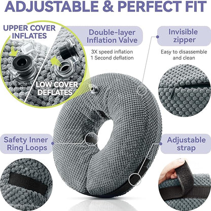 Loflaze Soft Inflatable Dog Cone Collar Alternative After Surgery - Dog Neck Donut E Collar for Large Medium Small Dogs Cats Post Surgery - Recovery Collar to Stop Licking - Grey, XL