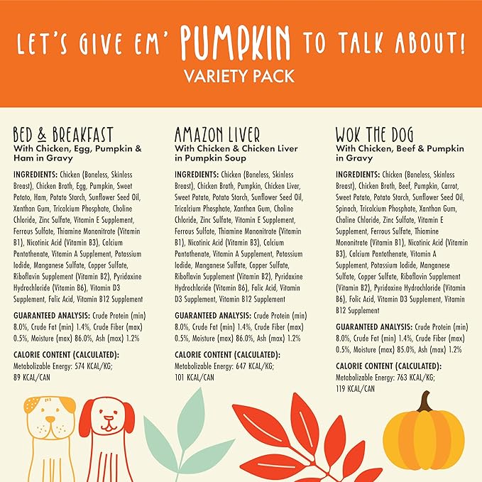 Weruva Classic Dog Food, Let's Give Em' Pumpkin to Talk About Variety Pack, 5.5oz Can (Pack of 12)