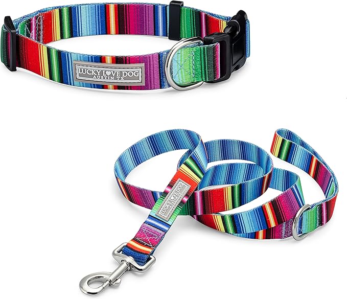 Lucky Love Dog - Adjustable Dog Collar and Leash Set with Easy Click Buckle for Medium Dogs, Durable, & Comfortable Collar for Male & Female Dogs, Puppies & Adult Ones - Nacho Combo, Medium