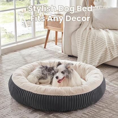 45 inches Donut Dog Bed for Extra Large Dogs,Calming Round Pet Bed with Removable Cover, Washable Milk Plush Faux Fur, Fits Pets up to 100 lbs(Charcoal,XL)