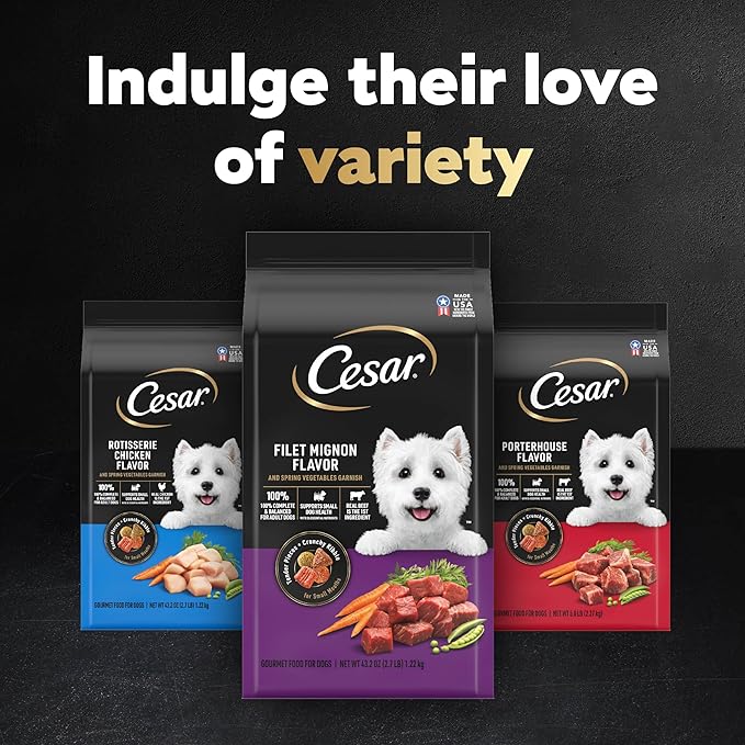 Cesar Small Breed Dry Dog Food for Small Dogs, Rotisserie Chicken Flavor and Spring Vegetables Garnish, 12 lb Bag