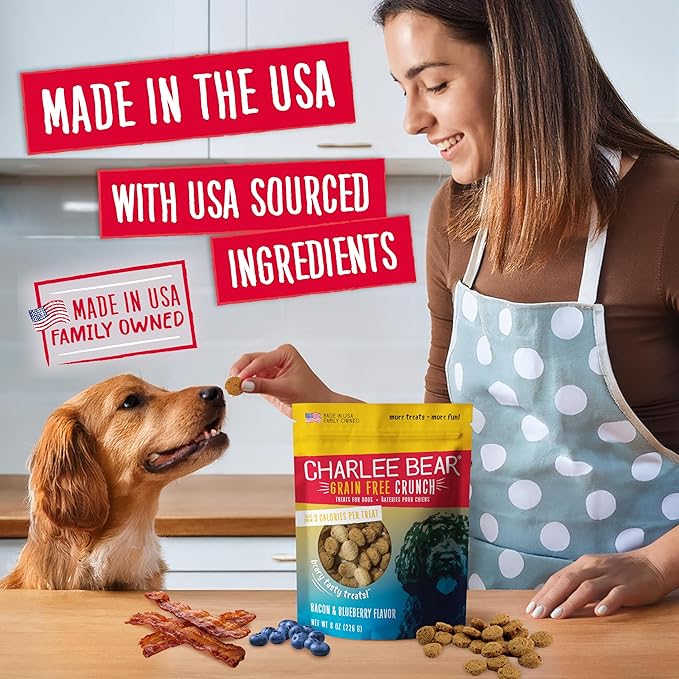 Charlee Bear Crunchy Dog Training Treats, Low Calorie (3 Kcal), Grain Free Natural Mini Dog Treats for Puppies, Small, Medium & Large Dogs, USA Made, Healthy 3 Flavor Variety Pack 8oz (3-Pack)