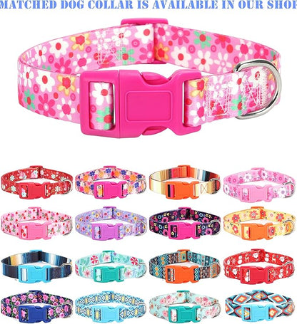 Moonpet Step in Dog Harness Leash Set- All Weather Reflective No-Pull Floral Pattern Padded Mesh Vest Harness for Cats Puppy Extra-Small Small Medium Large Dogs - Pink Flower - XS