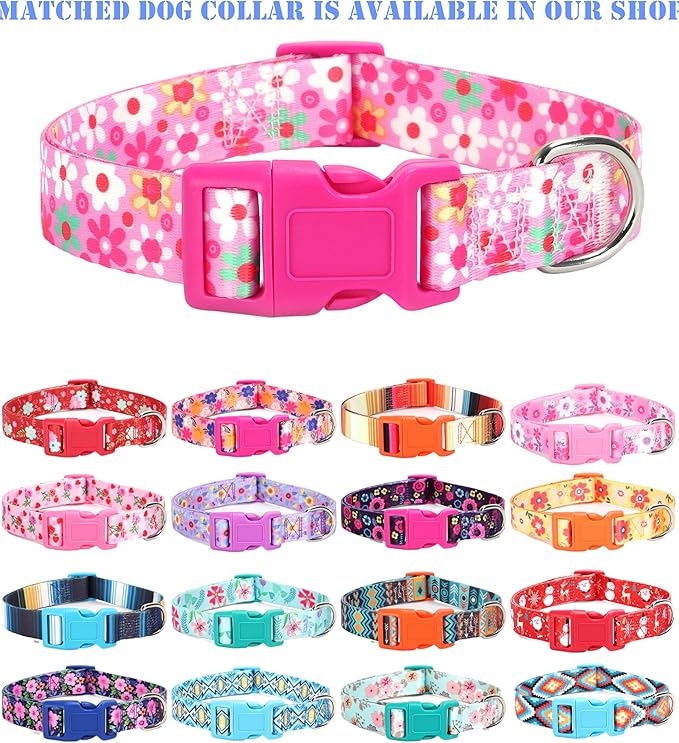 Moonpet Step in Dog Harness Leash Set- All Weather Reflective No-Pull Floral Pattern Padded Mesh Vest Harness for Cats Puppy Extra-Small Small Medium Large Dogs - Pink Flower - S