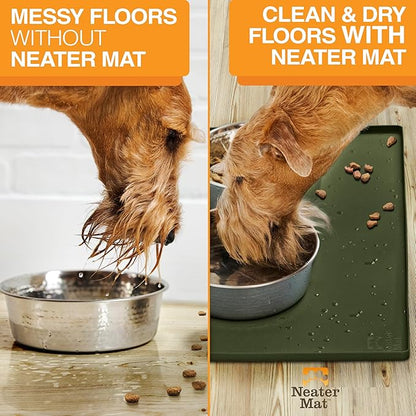 Neater Pet Brands Neater Mat Pet Mats for Food and Water, Cat & Dog Bowl Mat Waterproof Silicone, Feeding Tray, Dog Food Mats for Floors, Placemat w/Raised Edge for Under Bowls, 19” x 12”, Olive