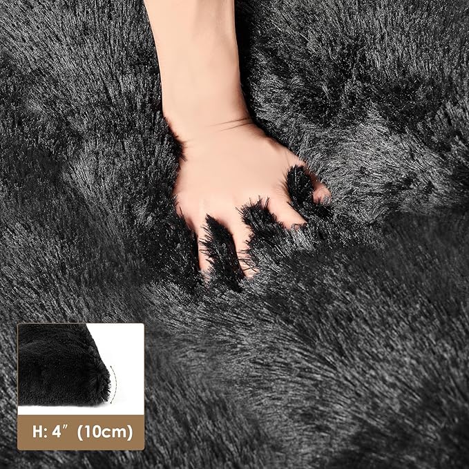 EHEYCIGA Fluffy XXL Dog Crate Pad, Plush Faux Fur Dog Bed for Extra Large Dogs, Calming Anti Anxiety XXL Bed, Washable Soft Warm Crate Mat with Non-Slip Bottom, Black