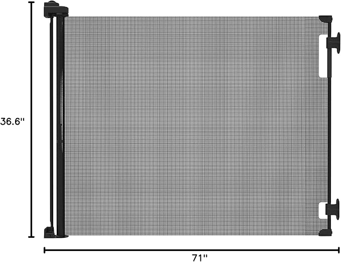 Hakuna Pets Indoor/Outdoor Paw Proof Retractable Dog Gate, 36.6" Tall Extends to 71" Wide, Black
