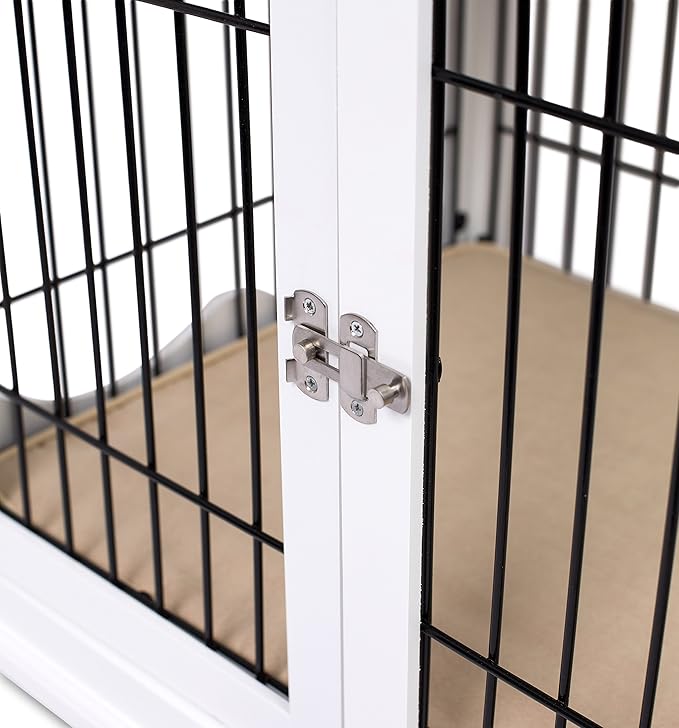 INTERNET'S BEST Decorative Dog Kennel with Pet Bed, Small Pet House, Double Door Indoor Crate, Engineered Wood & Wire Furniture, Side Table & Nightstand, Fits Small Dogs - White
