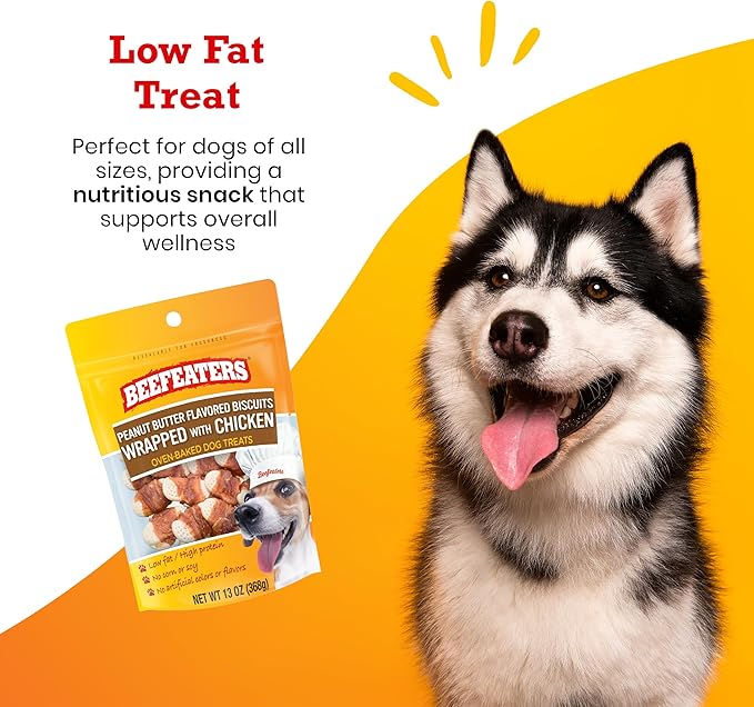 Beefeaters Peanut Butter Biscuits Wrapped with Chicken Dog Treat, 13oz (Pack of 2)
