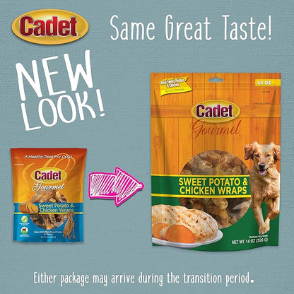 Cadet Gourmet Sweet Potato & Chicken Wraps Limited-Ingredient Dog Chews, Healthy and Natural Training Treats for Small and Large Dogs, 14 oz.