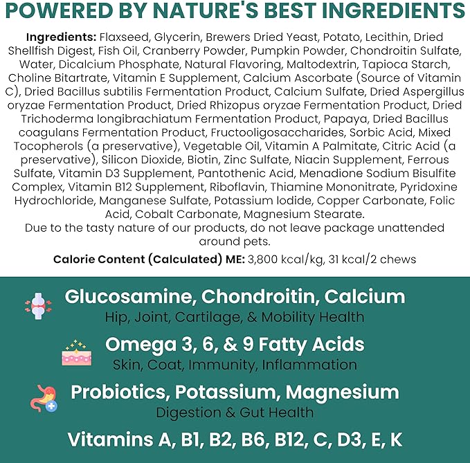 12-in-1 Dog Multivitamin Soft Chews, 120 Count - Vitamins & Supplements, Glucosamine Chondroitin, Probiotics, Omega 3 - Hip & Joint, Skin & Coat, Immune Support for Puppy & Senior Dogs - Chew + Heal