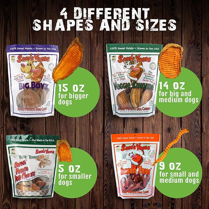 Sam's Yams Sweet Potato Dog Chewz 14oz Bags-Veggie Rawhide,3-Pack