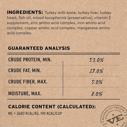 Vital Essentials Freeze Dried Dog Food, Raw Turkey Crunchy Mini Nibs | Complete Meal or Topper | 96% Turkey, Organs & Bone | Limited Ingredient, High Protein, Grain Free Dry Dog Food | 14 oz Bag