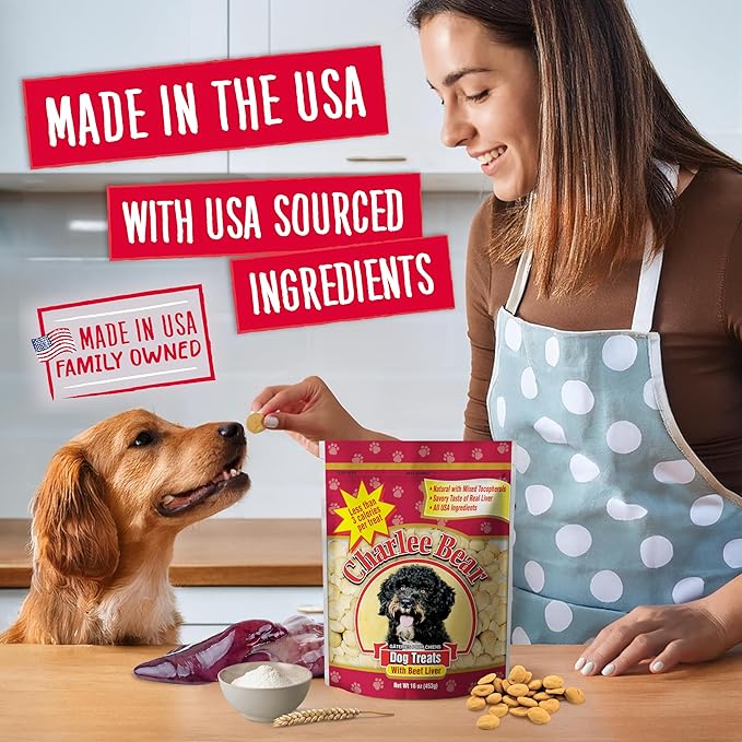 Charlee Bear Original Crunch Beef Liver Dog Treats,16 oz - Made in The USA,Natural Training Treats for Dogs,(Pack of 2)